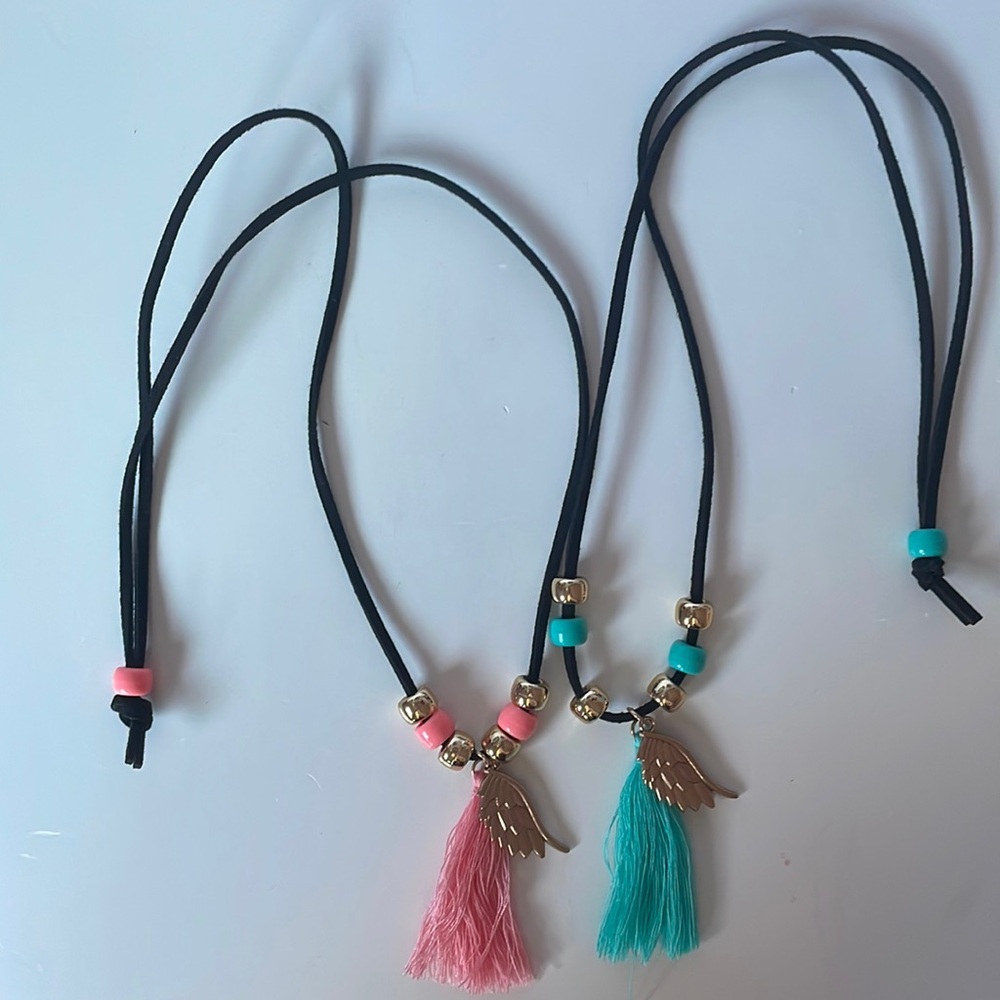 Set of Two Corded Feather Charm Necklaces